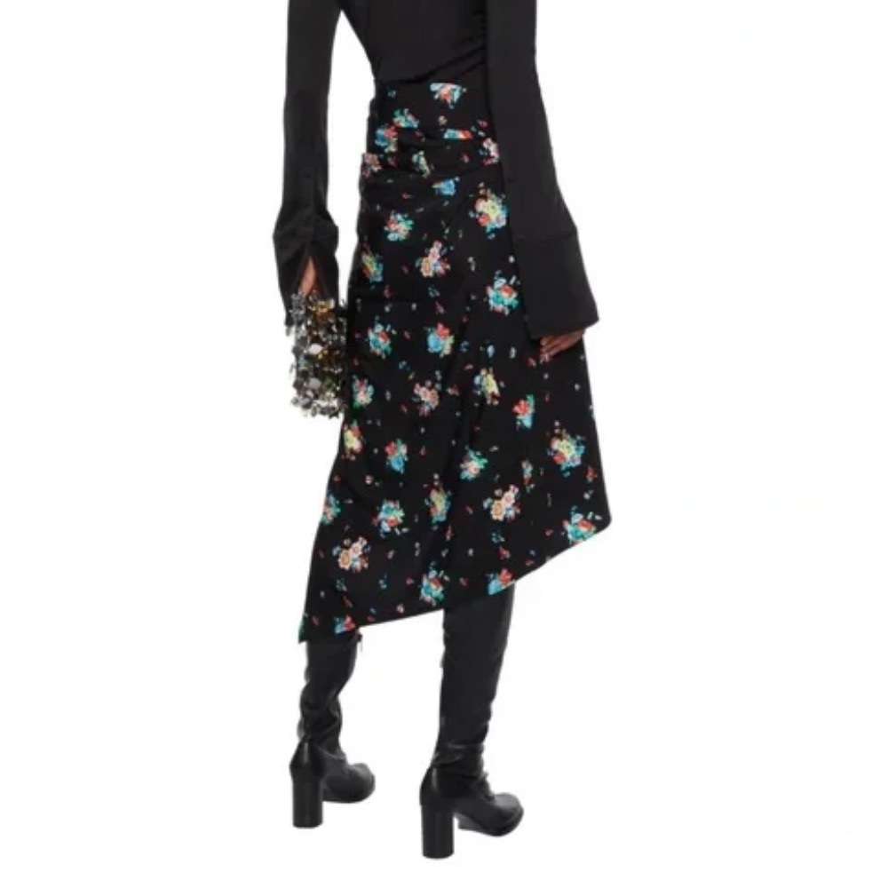 Paco Rabanne Black Floral Asymmetrical Skirt - Picture 5 of 9